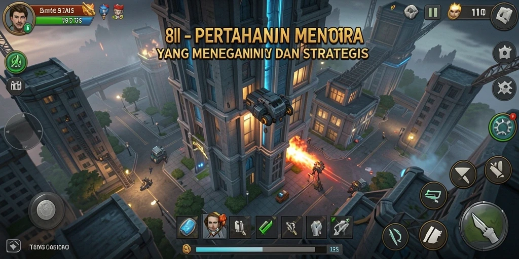 Gameplay menegangkan dalam 8II Tower Defense dengan berbagai menara dan musuh.
