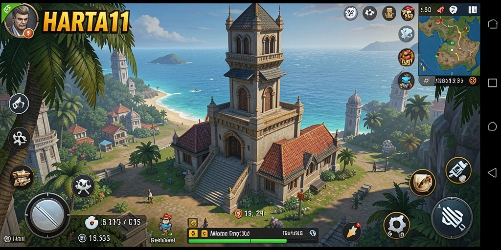 Tampilan gameplay menara bertahan dari serangan musuh di HARTA11.