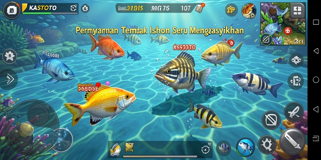 Tampilan utama gameplay KASTOTO dengan aksi Tembak Ikan yang seru.