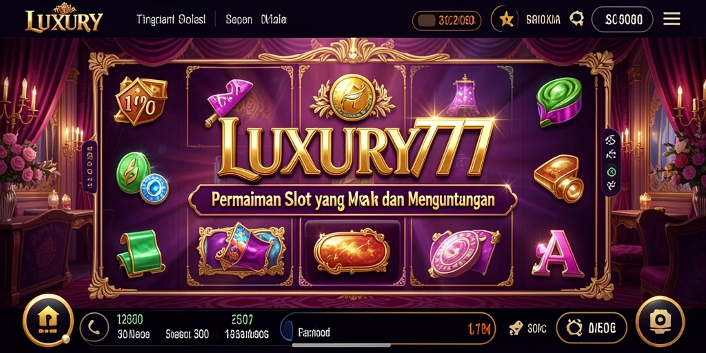 Screenshot gameplay LUXURY777 menampilkan grafis yang memukau dan simbol slot yang menarik.