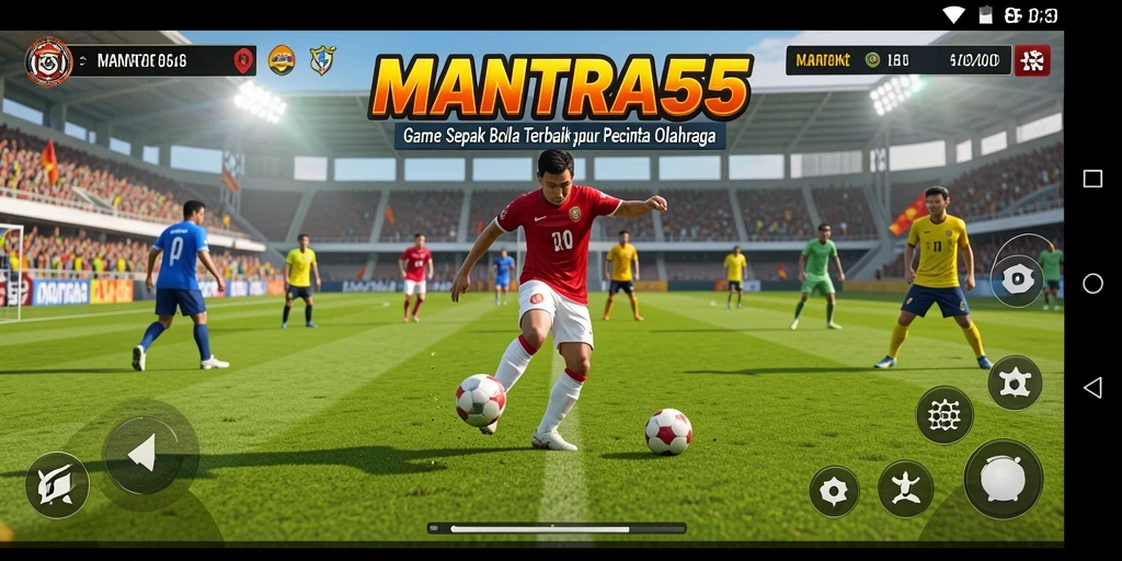 Tampilan gameplay MANTRA55 yang nyata dan mendebarkan di lapangan sepak bola.