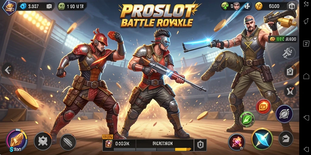 Tangkapan layar menampilkan gameplay seru dalam pertarungan Battle Royale di PROSLOT.