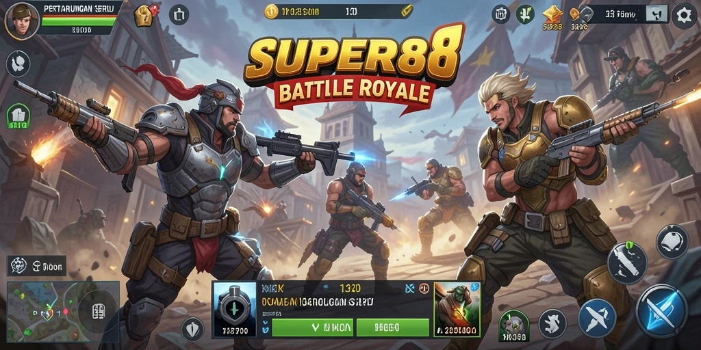 Tangkapan layar gameplay SUPER88 menampilkan pertarungan seru dan strategis di area pertempuran.