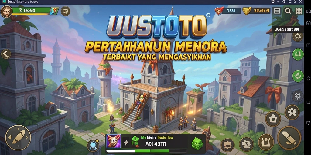 Screenshot permainan UUSTOTO dengan aksi menara pertahanan yang mendebarkan.