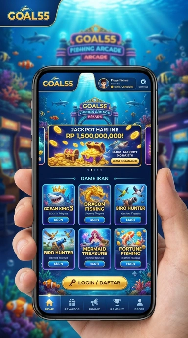 Tampilan beranda aplikasi goal55 yang sederhana dan informatif.